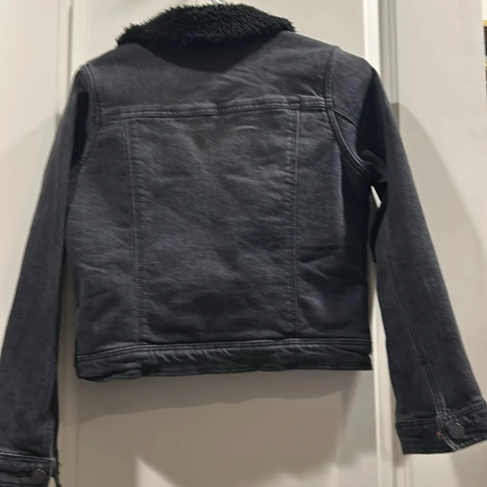 Art Class kid Sherpa lined black snap boxy denimJean jacket pockets size L 10/12